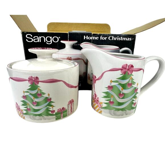 Sango Modern Design "Home for Christmas" #4829 Sugar and Creamer-NEW in Box! - Picture 3 of 5